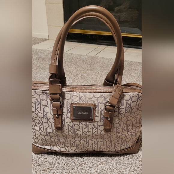 Calvin Klein Tan and Brown Monogram Satchel EUC - Picture 2 of 12